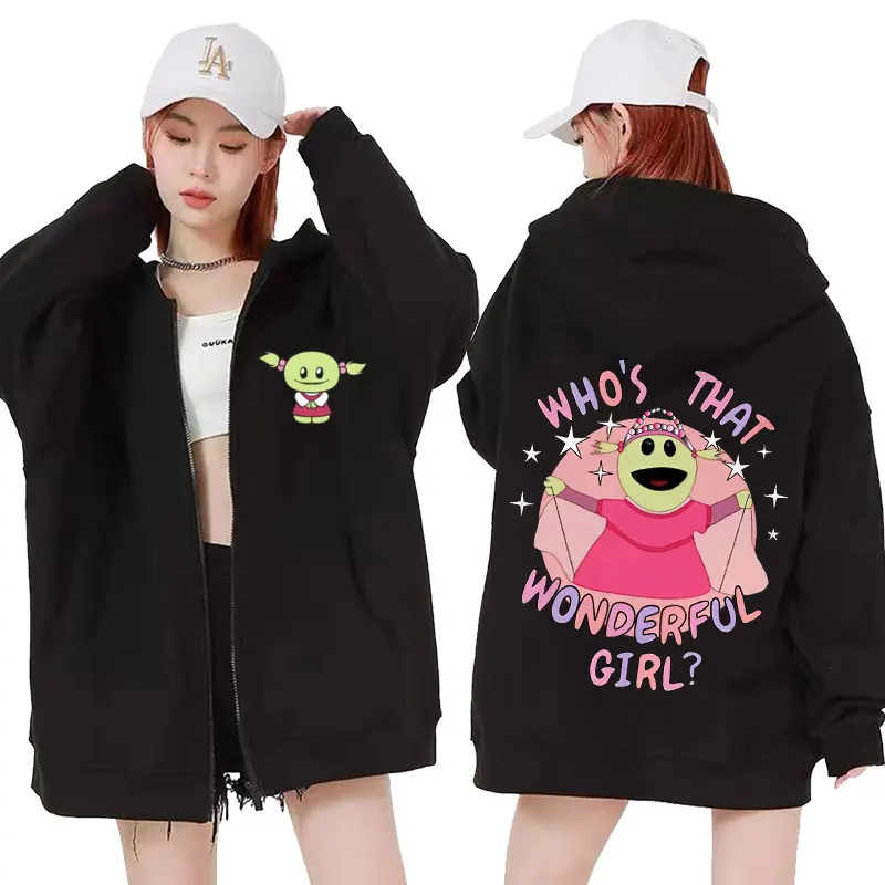 Anime Nanalan Zipper Hoodies Who's That Wonderful Gir Zip Up Sweatshirts Men Women Casual Retro Cute Y2K Hoodie Coats Streetwear