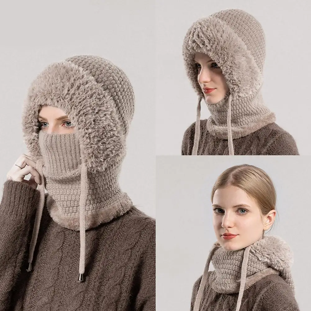 Chapéu de cachecol de pelúcia de malha inverno quente esqui à prova de vento estilo russo boné de pele conjuntos com capuz ao ar livre engrossar gorros fofos chapéu