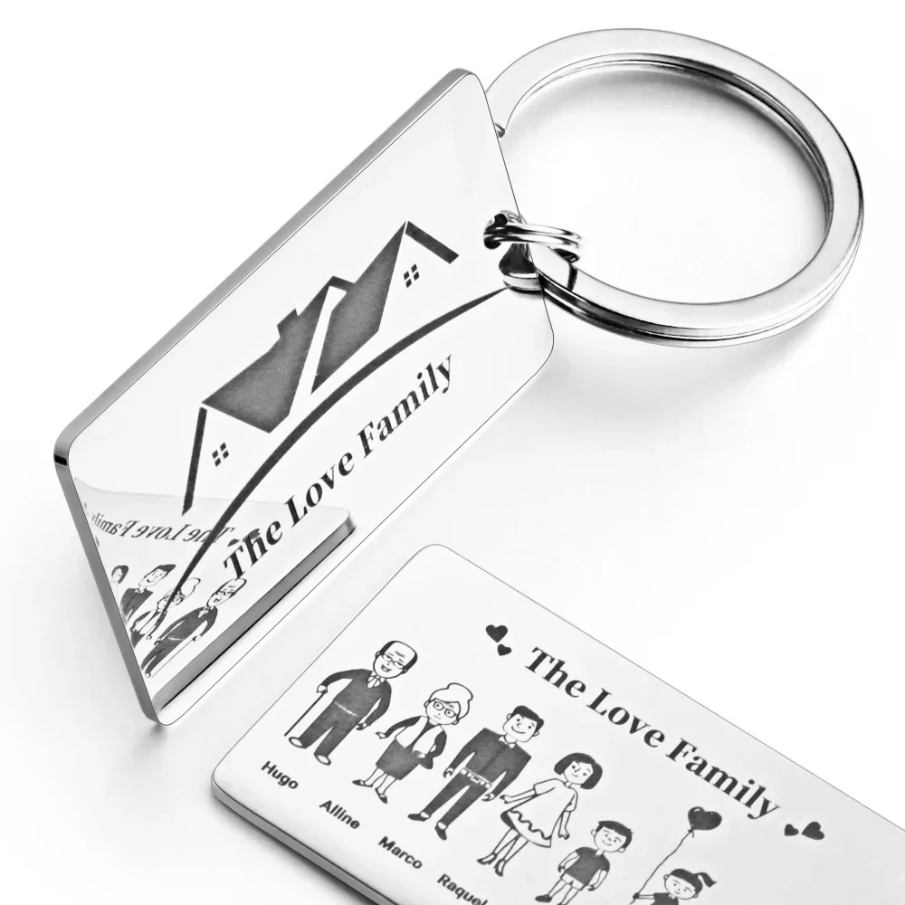 Family Customized Keychain Mirror-polished Stainless Steel Parents Children Present Families Member Name Keyring Key Chain Ring