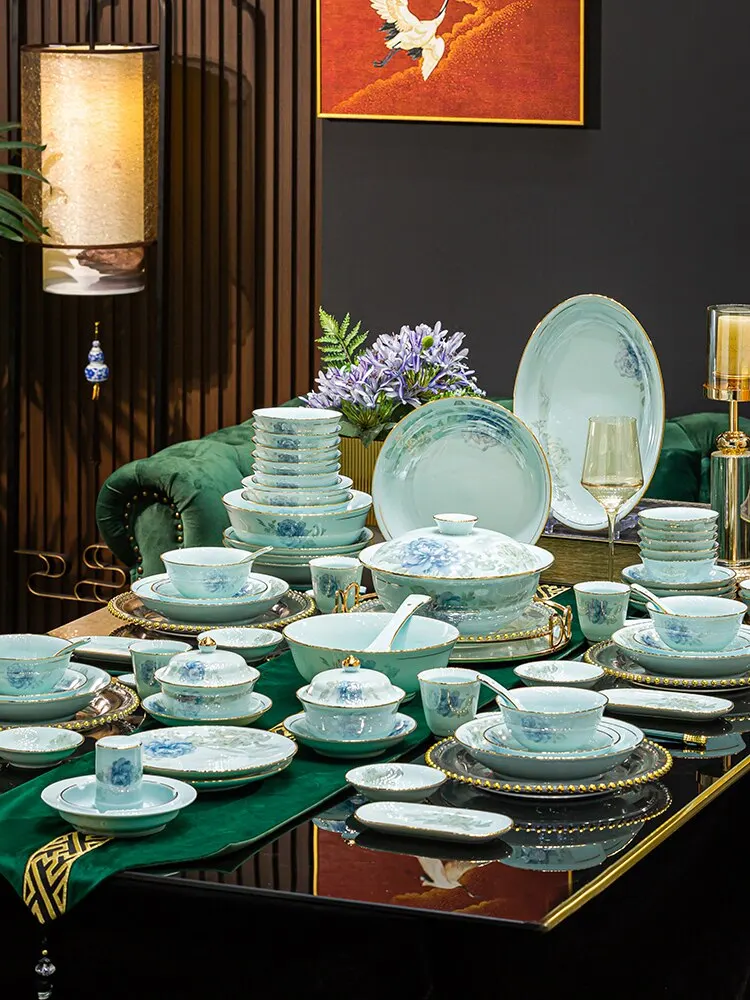 YFY  raw ore glaze shadow celadon tableware suitchinese style dish suitfor home housewarming gift