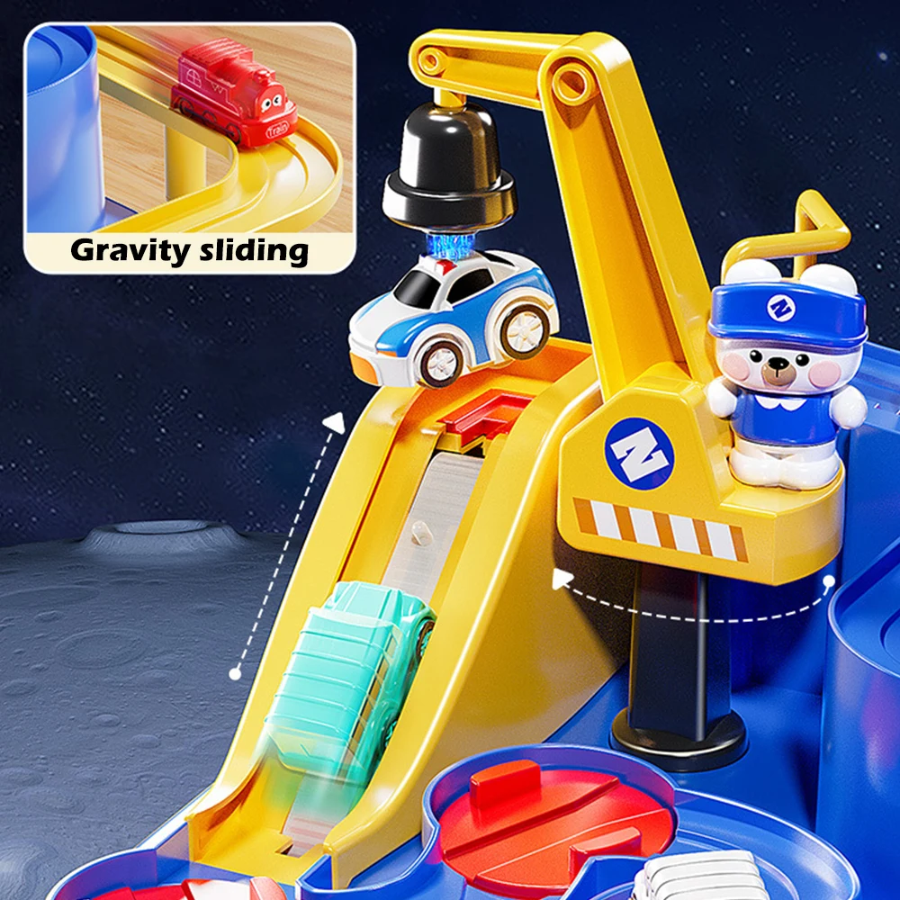 Gioco di parcheggio per auto da corsa in plastica Gioco di parcheggio per razzi spaziali Gioco di avventure Tema di animali Modello di gioco creativo Giocattoli educativi