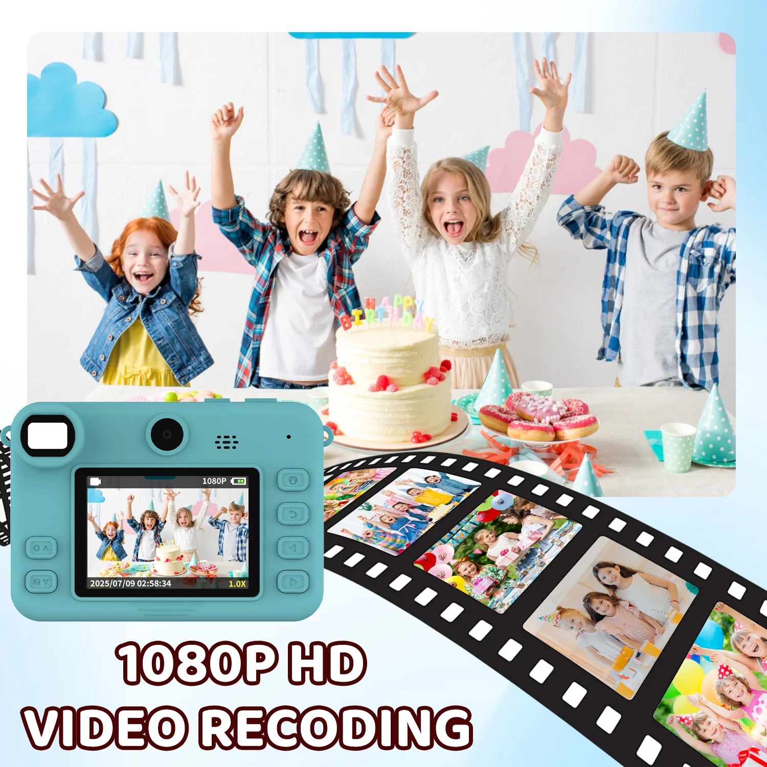 كاميرا رقمية للأطفال مع عدسة مزدوجة للصور طباعة فورية 1080P HD تسجيل فيديو 32G طابعة حرارية صغيرة هدايا عيد ميلاد للأولاد والبنات #5