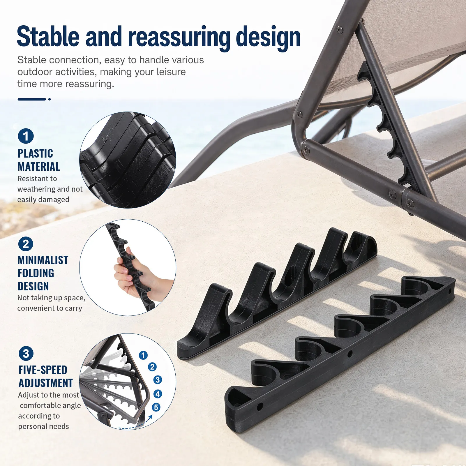4Pcs Outdoor Folding Lounge Chair Connector – 5-Gear Adjustable Back Support Buckle for Patio, Garden, Balcony