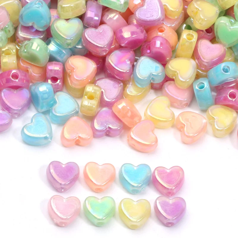 50pcs/Lot 8mm Colorful Acrylic AB Love Heart Beads for Jewelry Making Loose Spacer Beads Necklace Bracelet Craft DIY Supplies