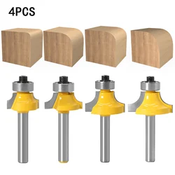 4 Pcs 8mm Shank Roundover Router Bit Set - Woodworking Milling Cutter for Edge Rounding and Chamfering