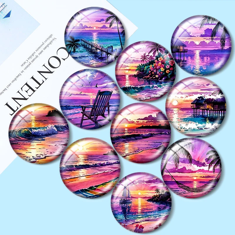 Purple Sunset Beach 12/18/20/25mm glass cabochon  bracelet pendant rings for jewelry demo earrings back Making findings