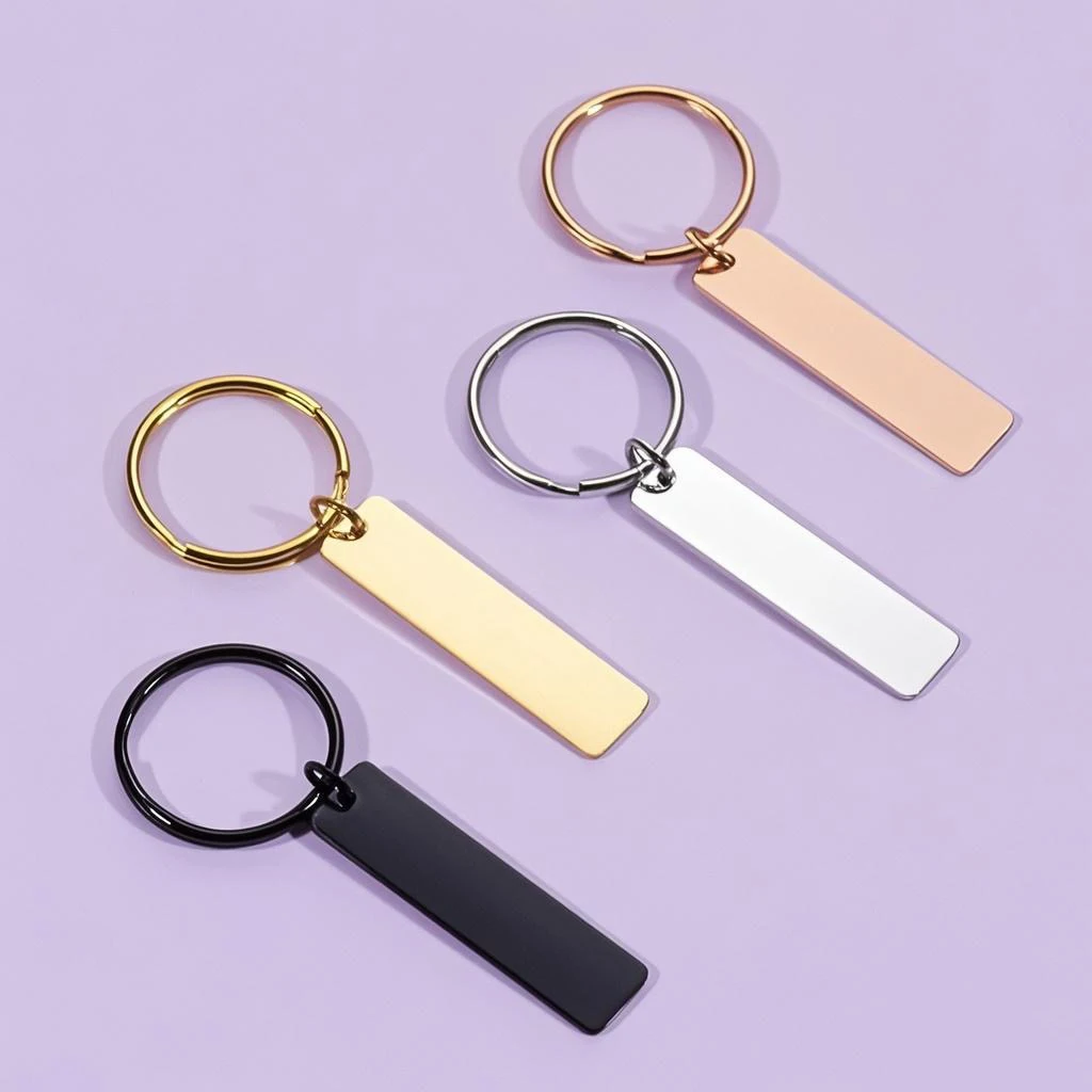 10pcs/lot Rectangle Strip Bar Keychain Mirror Polish Stainless Steel Stamping Blank Keychain For DIY  Engrave Tags Keychain