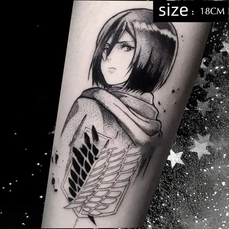 

Anime Attack on Titan Temporary Tattoos Durable Cartoon Mikasa Ackerman Waterproof Fake Tattoo Realistic Tatoo Body Stickers