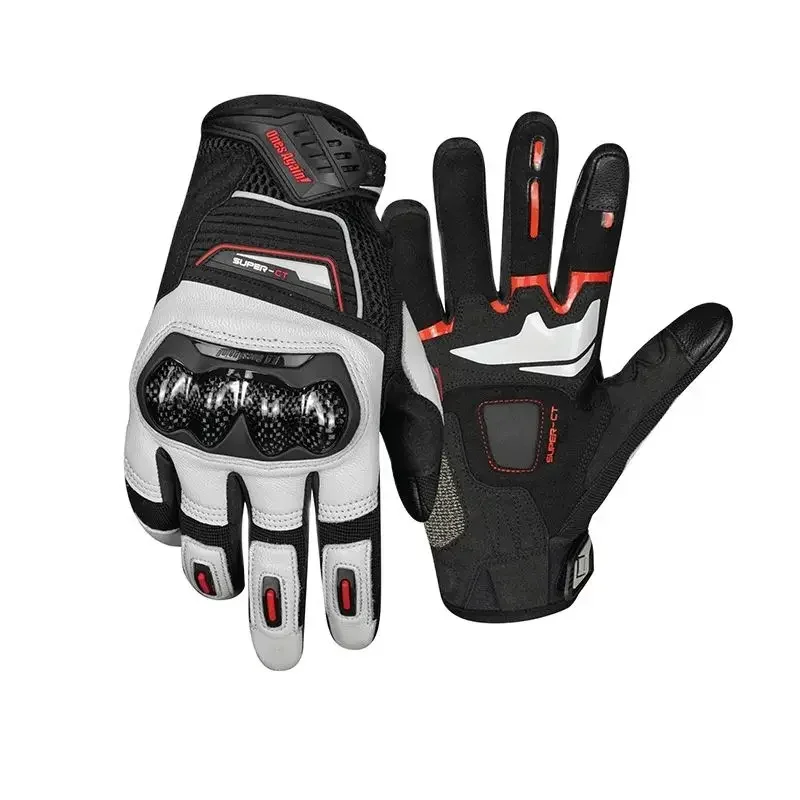 Spring Summer Autumn Carbon Fibre Genuine Leather Motorcycle Gloves Outdoor Riding Protective Motocross Motorbike Atv Gloves