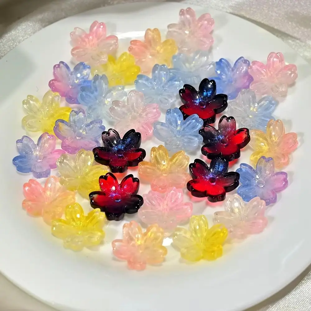 50PCS 15mm Cherry Blossom Glass Beads 3D Gradient Cherry Blossoms DIY Jewelry Making Flower Jewelry Accessories Exquisite