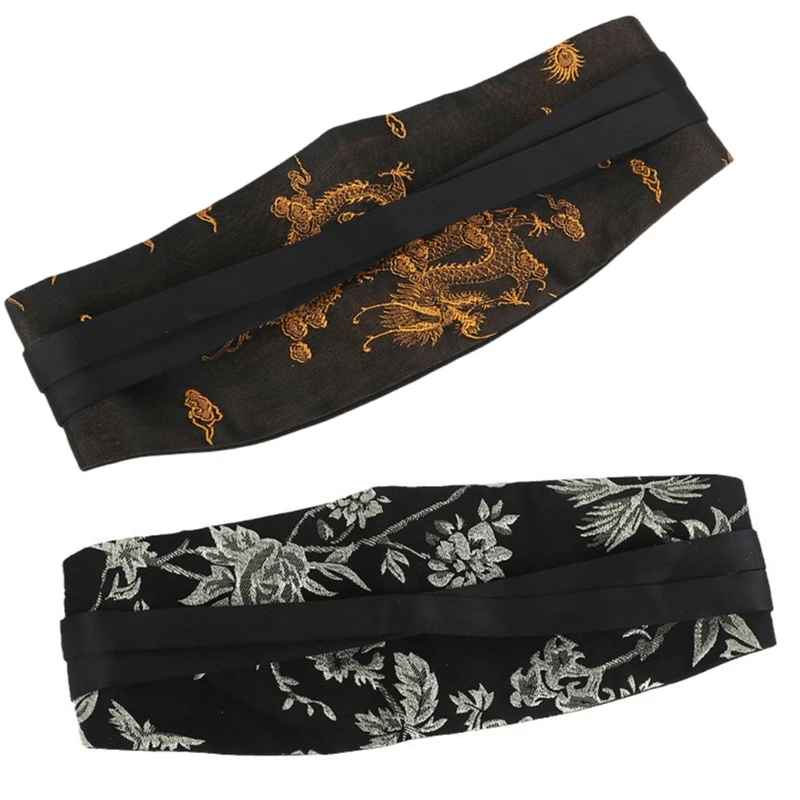 Retro Wide Waistband for Women Elegant Chinese Belt with Embroidery Flower for Ancient Clothing Mamianqun