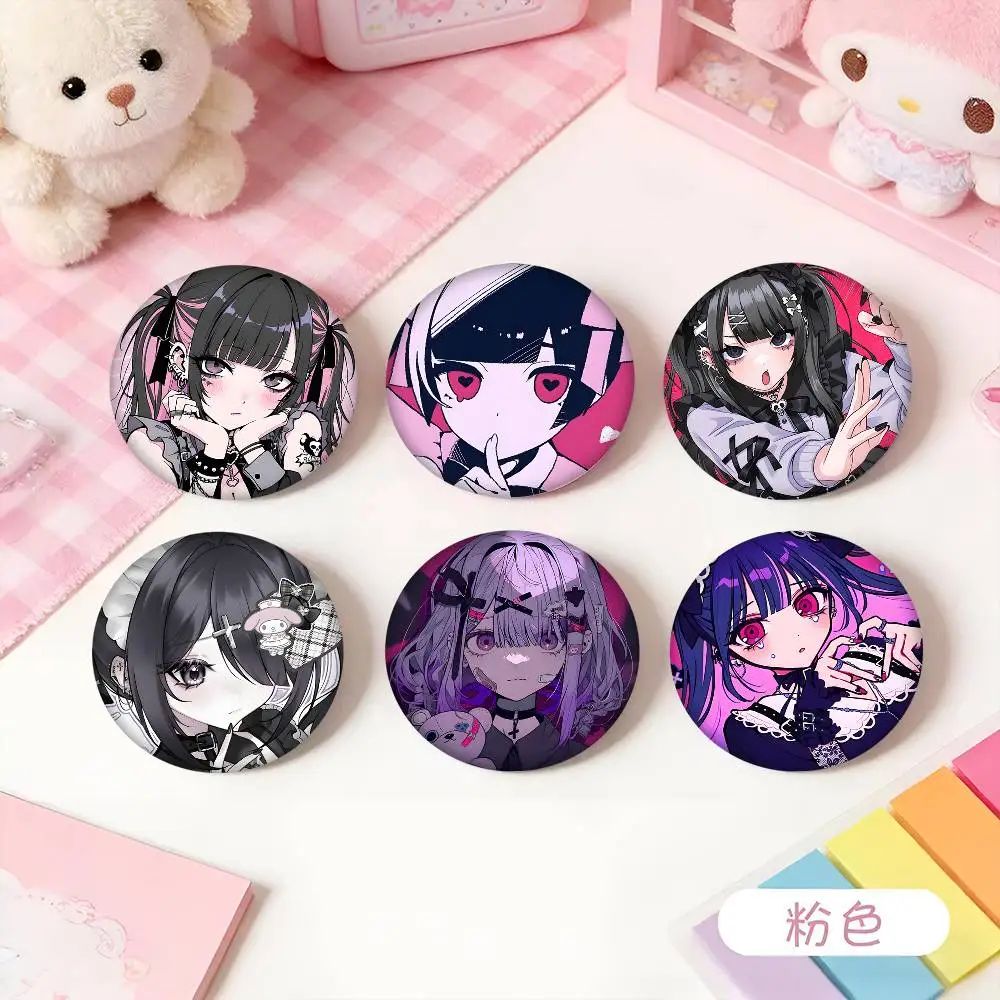 1pc Jirai Kei Fashion Beautiful Girl Anmie Cartoon Style Badge Brooches On Backpack Decoration Round Enamel Pins For Accessorys