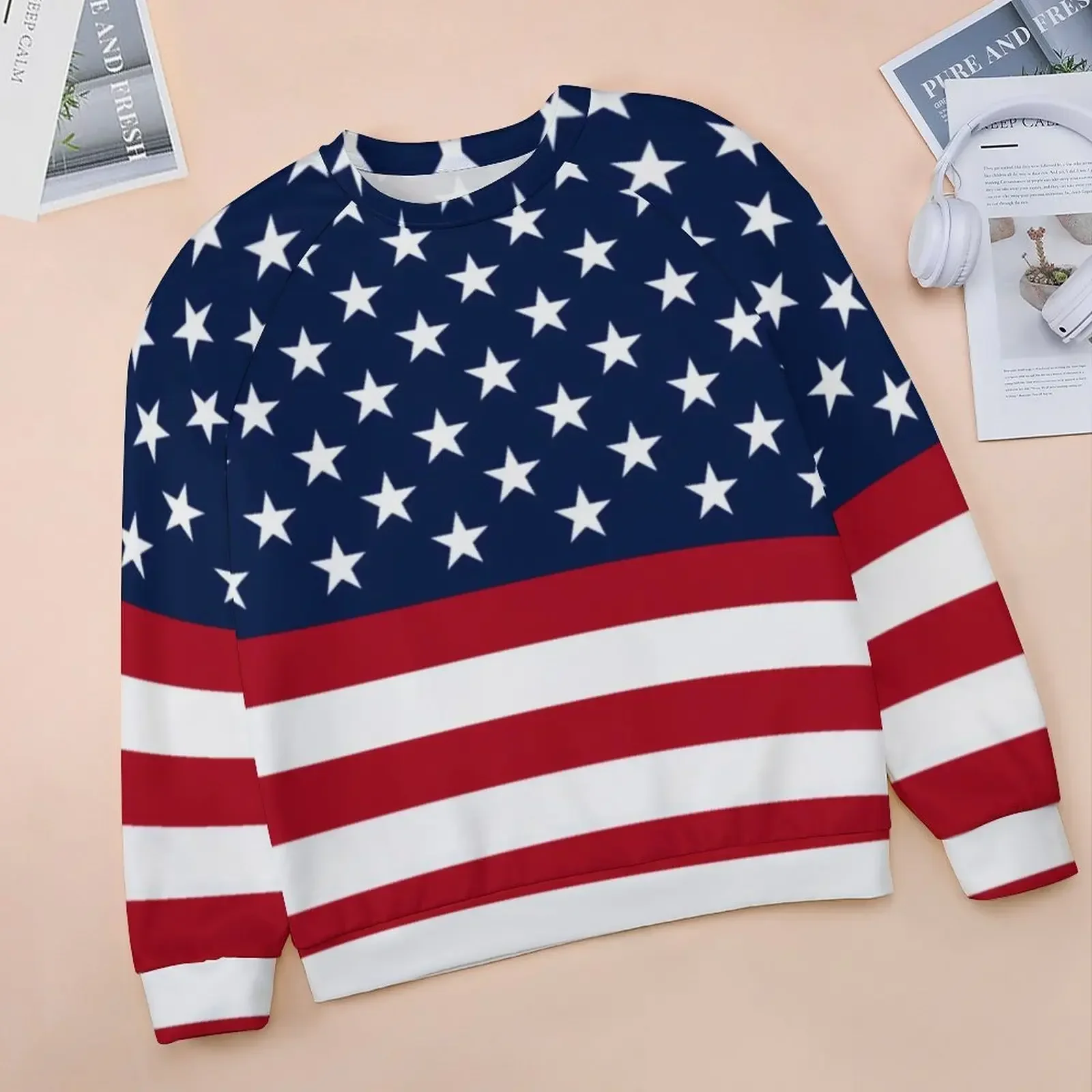 Star Spangled USA Flag Casual Hoodies Ladies Patriotic Red White Blue Stars Stripes Design Hoodie Hip Hop Oversize Sweatshirts