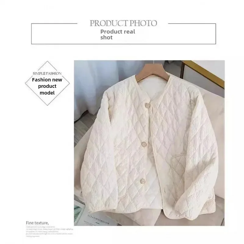 Elegant Tweed Style Cotton Coat Jacket Argyle Loose-Fit Casual Thin Women's Cardigan Jacket For Spring Autumn 2024