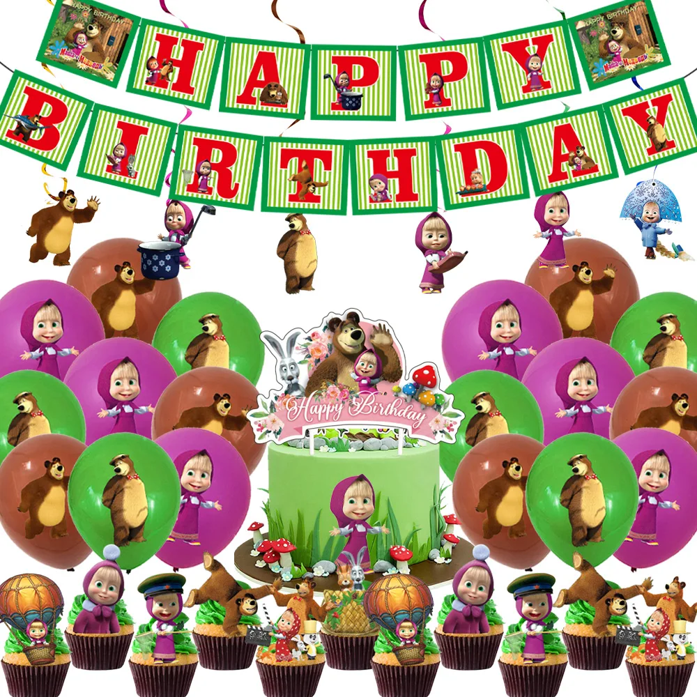 Mashaed Geburtstagsparty-Dekoration Bären-Thema Teller Becher Banner Tortendekoration Luftballons für Kinder Babyparty Geschenk Mädchen Fotobox – Detail 13