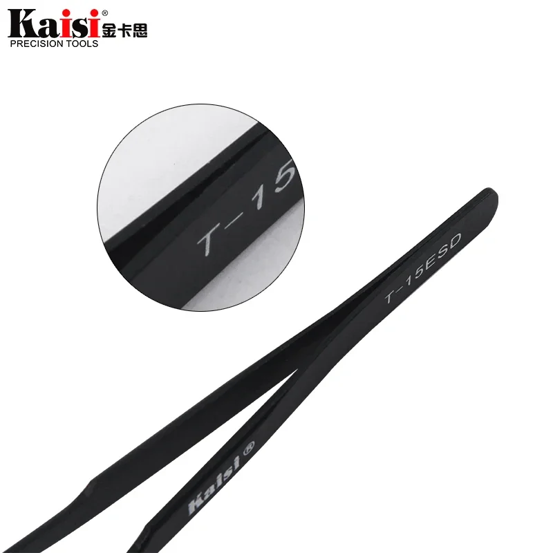 Kaisi-ステンレス鋼ストレートピンセット、帯電防止esd、安全で精密な細い先端、T-11、T-15、esd