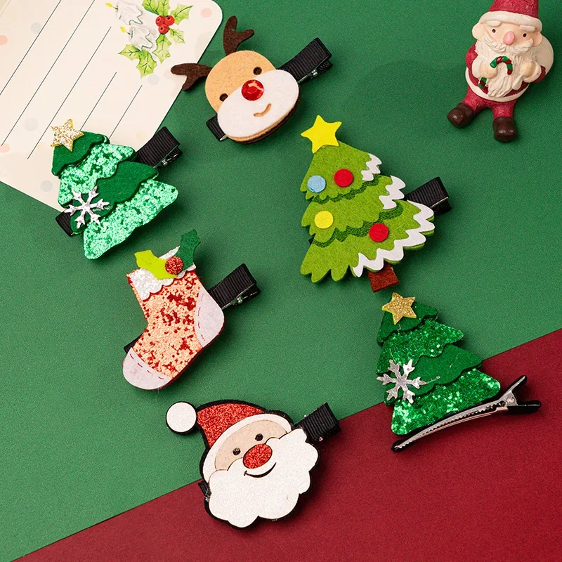 

New Christmas Hair Clip Xmas Hairpins Cute Hair Barrettes Santa Claus Christmas Hat Reindeer Tree Accessories for Women Girls