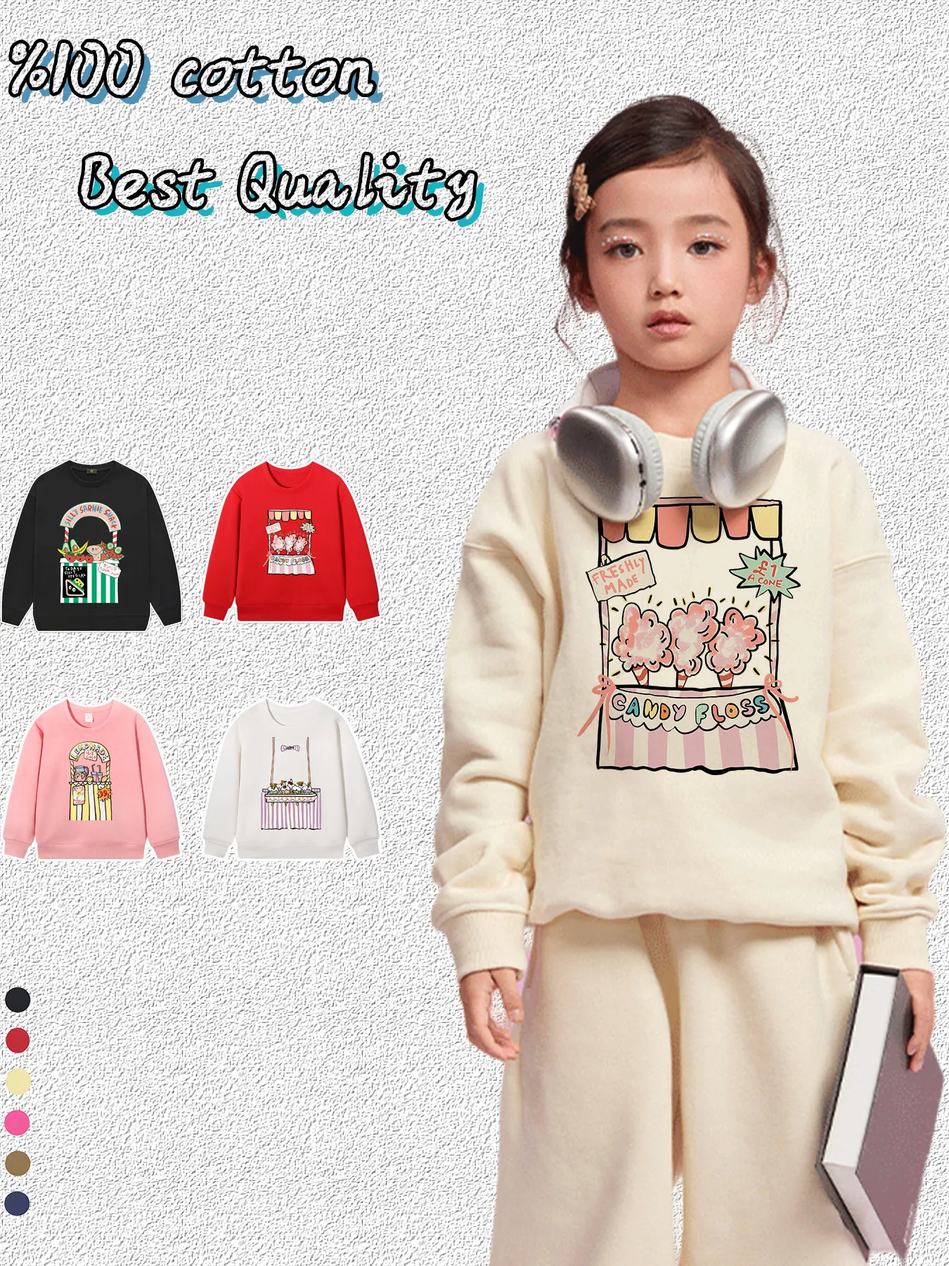 

Cute Baby Girls Hoodies Cotton Autumn Tops Pullover Warm Long sleeves Child Sweatshirt Ice cream Fun Print Little Girl Sweater