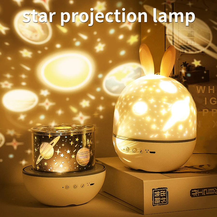 Starry Sky Projector Night Lights Bluetooth Speaker Deer USB Table Desk Lamp Bedroom Decoration For Kids Baby Birthday Gift