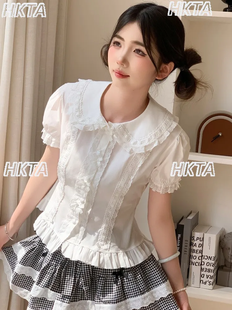 สไตล์ญี่ปุ่นสาวLolitaเสื้อตุ๊กตาพัฟเสื้อแขนสั้น 2025 ฤดูร้อนด้านในสวมใส่ผู้หญิงเสื้อเสื้อ