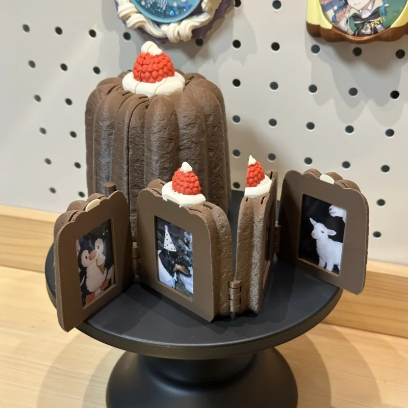 Cute Canelé Cake Foldable 2/3 Inch Photo Frame, Instant Film Display Stand, Multi-Panel Desk Decor for Anime Kpop Card Lovers