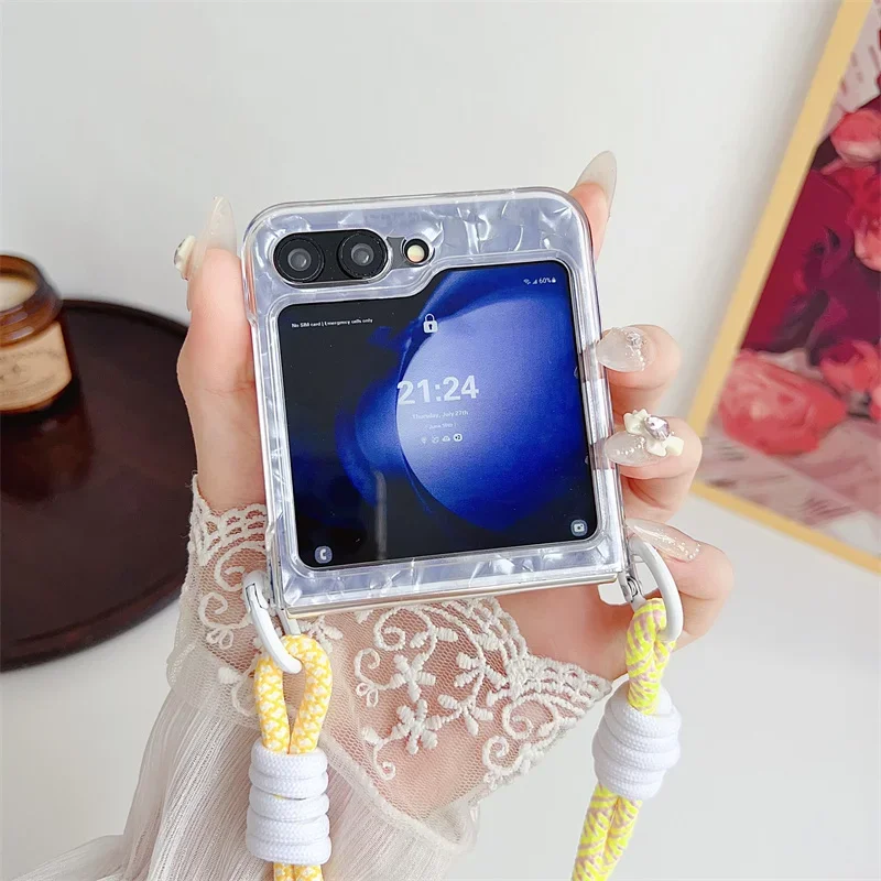 Luxury Conch Shell Texture Phone Case for Samsung Galaxy Z Flip 6 5 4 3 Z Flip4 Flip5 5G Cover Silicone Cute Cases for Women