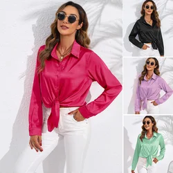 Spring and Autumn real photography in Europe and the United States women's solid color satin sateen long-sleeved women's shirts