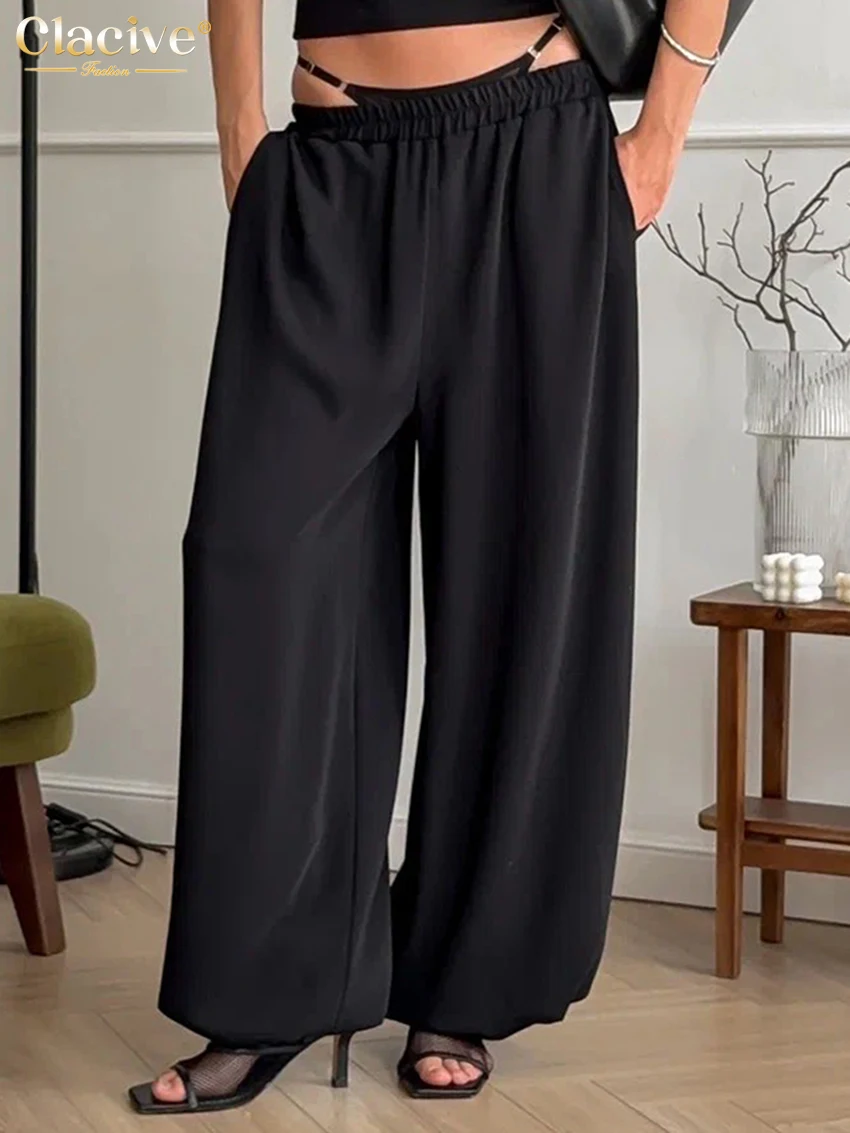 

Clacive Fashion Loose Black Women's Pants 2025 Casual High Waist Wide Trousers Elegant Classic Solid Pants Female Clothing