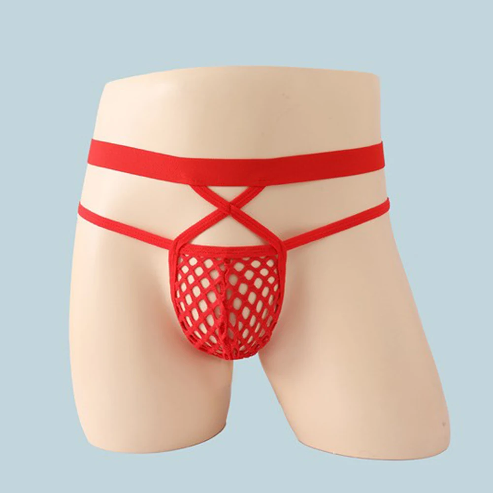 Men Adult Underwear Femboy Bulge Pouch Fishnet Transparent G-String Solid Hip-Baring Thongs Sexy Accessories Hot Men's Panties