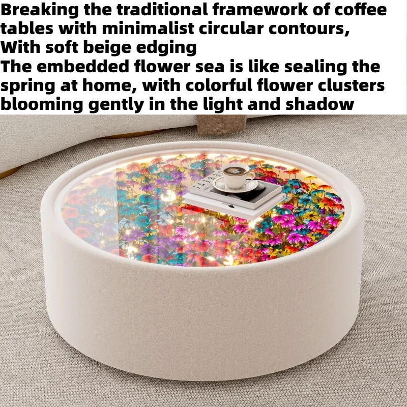 Colorful Round Coffee Table Glass Light Neutral Modern Large Storage Design Interior Center Table Fancy Simpl Home Furniture