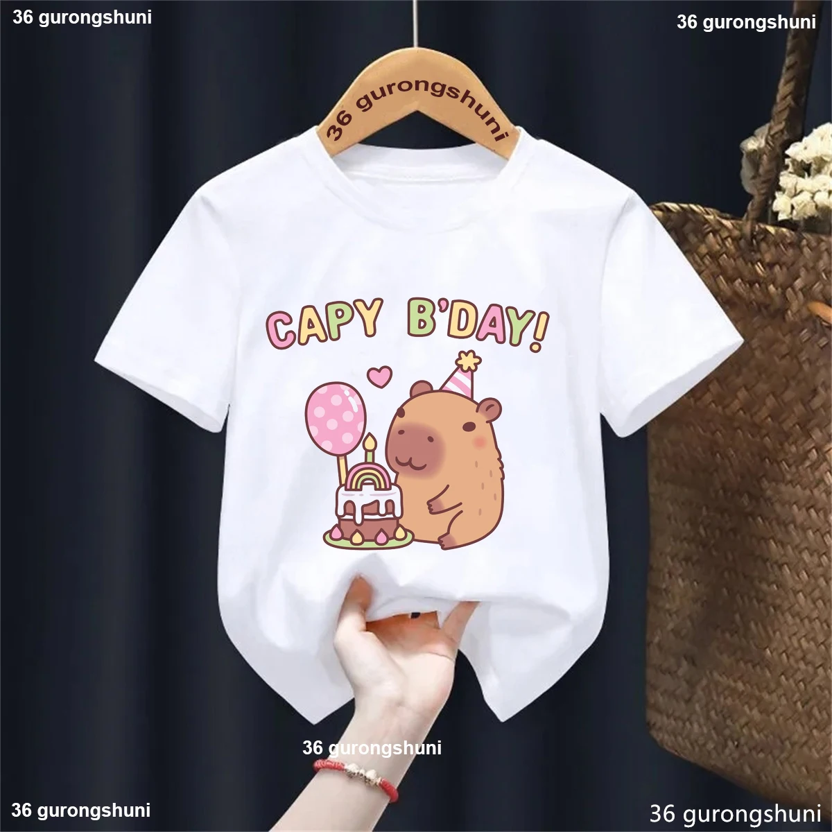 

New Birthday Cake Balloons Cute Capybara B'day Capy Birthday T-Shirt Boys Baby Girls Gift Kids Clothes Short Sleeve T-Shirts Top