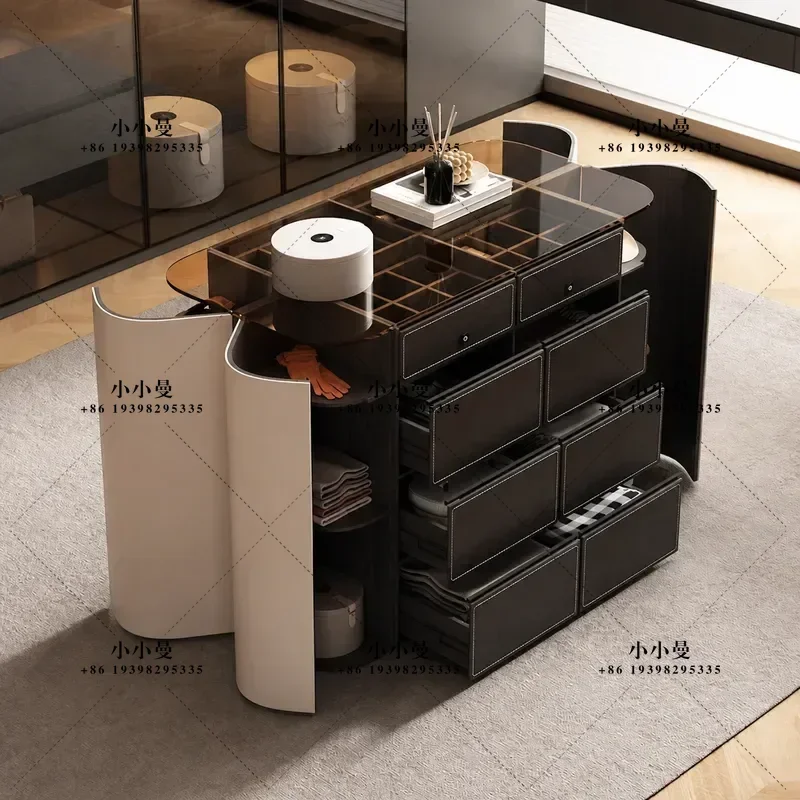 Italian Light Luxury Modern Double Sided Curved Jewelry Cabinet Bedroom Storage Display Chest Simple Cloakroom Counter