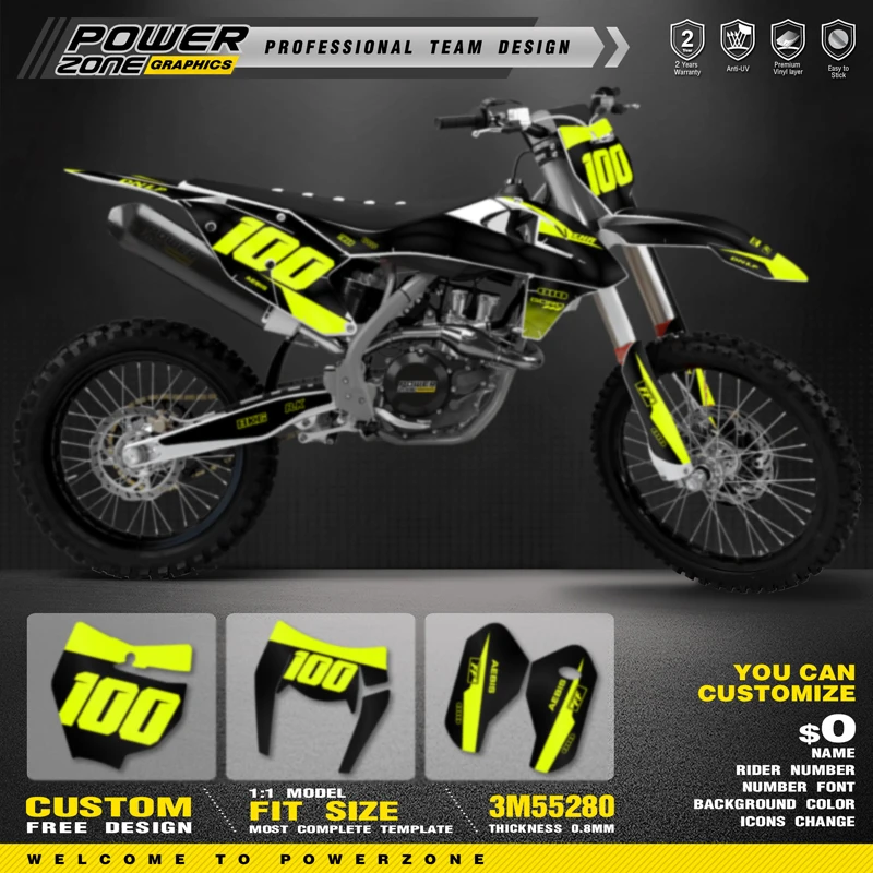 PowerZone Custom Team Graphics Backgrounds Decals Stickers Kit For KTM SX SXF MX 16-18  EXC XCW Enduro 17-19 125 to 500cc 156