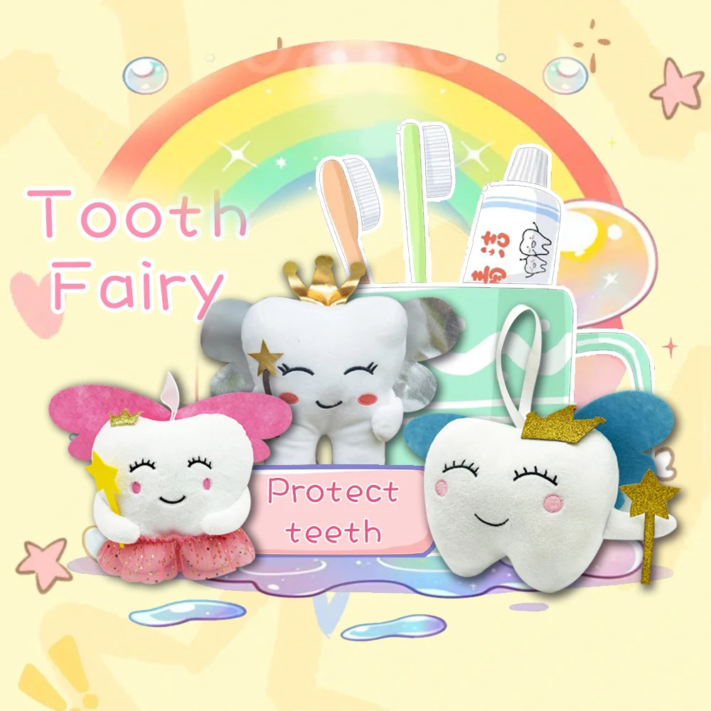 

TreasuringU 10pcs Tooth Fairy Plush Toys Cartoon Soft Stuffed Funny Tooth Pillow Children Gifts