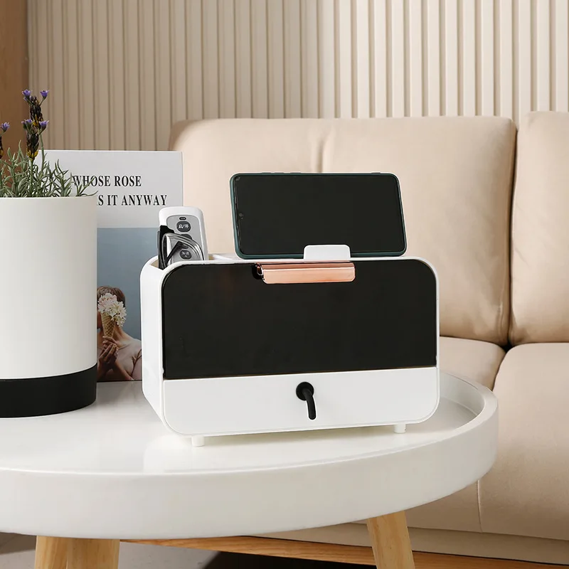 Living Room Paper Box Multifunctional Compartment with Drawer Light Luxury Simple Tissue Box Desktop Remote Control Storage Box