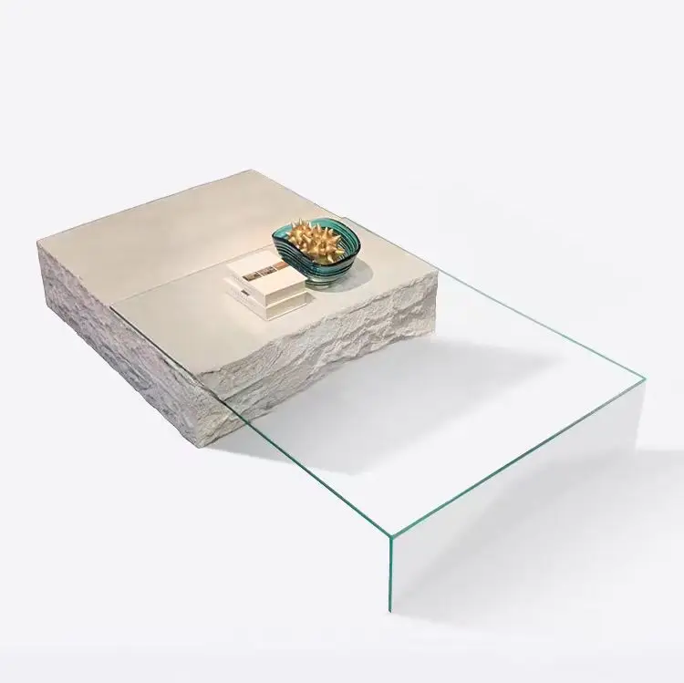 

Light luxury designer telescopic transparent tempered glass creative square tea table