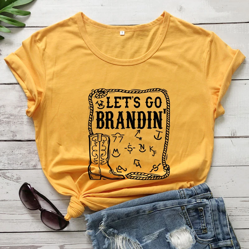 

Let's Go Brandin' tshirt vintage women short sleeve graphic cowgirl tee shirt