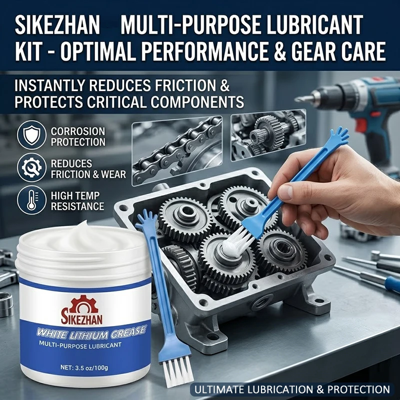 Professional White Lithium Grease Multi-Purpose Lubricant for Door Hinges Sliding Tracks Gears Bearings SIKEZHAN 100g with Brush