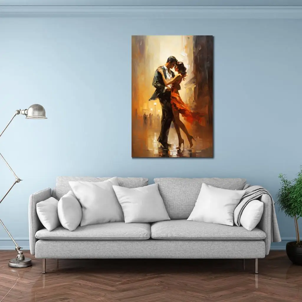 Romantic Canvas Wall Art Prints Figure Painting Dancers HD Posters Printed Tango Artwork Picture Pub Bar Modern Decor Large