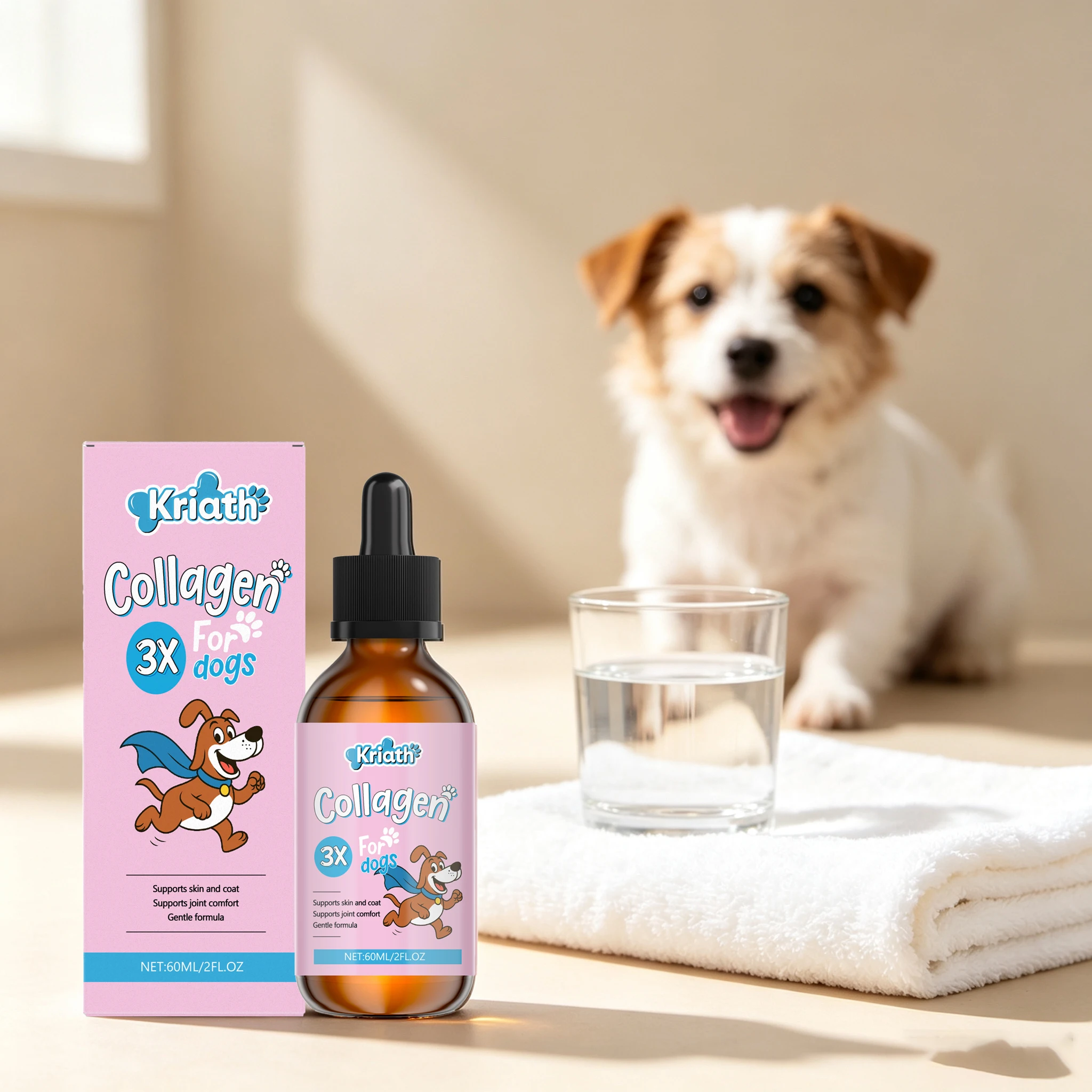 60ML Collagen Pet Care Drops Gentle Formula Improve Pets Hair & Skin Health Daily Nutritional Supplement Dog Care Liquid Drops