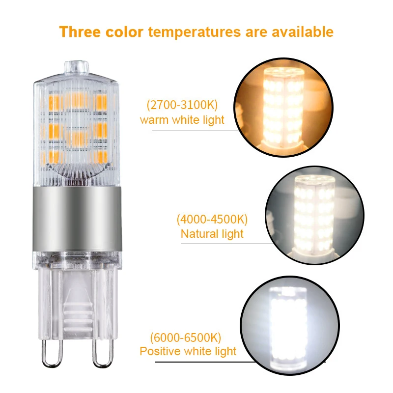 가장 밝은 G9 LED 램프, AC 220V 3W 세라믹 SMD2835 LED 전구, 360 빔 앵글 샹들리에 조명, 스포트라이트 교체 할로겐 조명, 1-10P