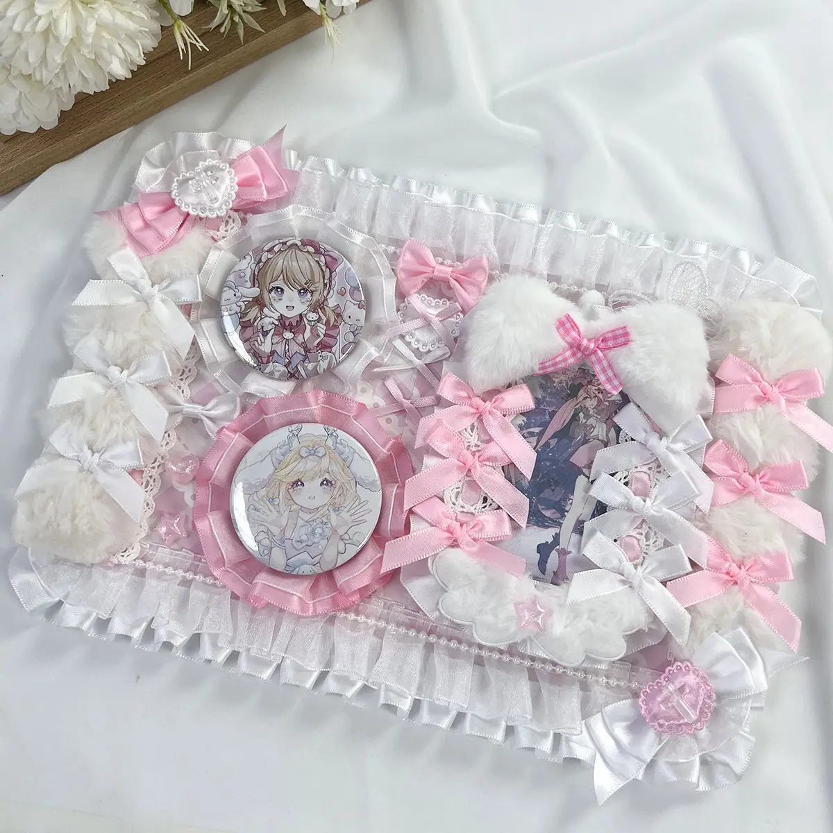 Handmade Lace Ita Bag Badge Organizer Display Board Cute Bowknot Ita Bag Accessory Gu Mei Collectibles Storage Filler
