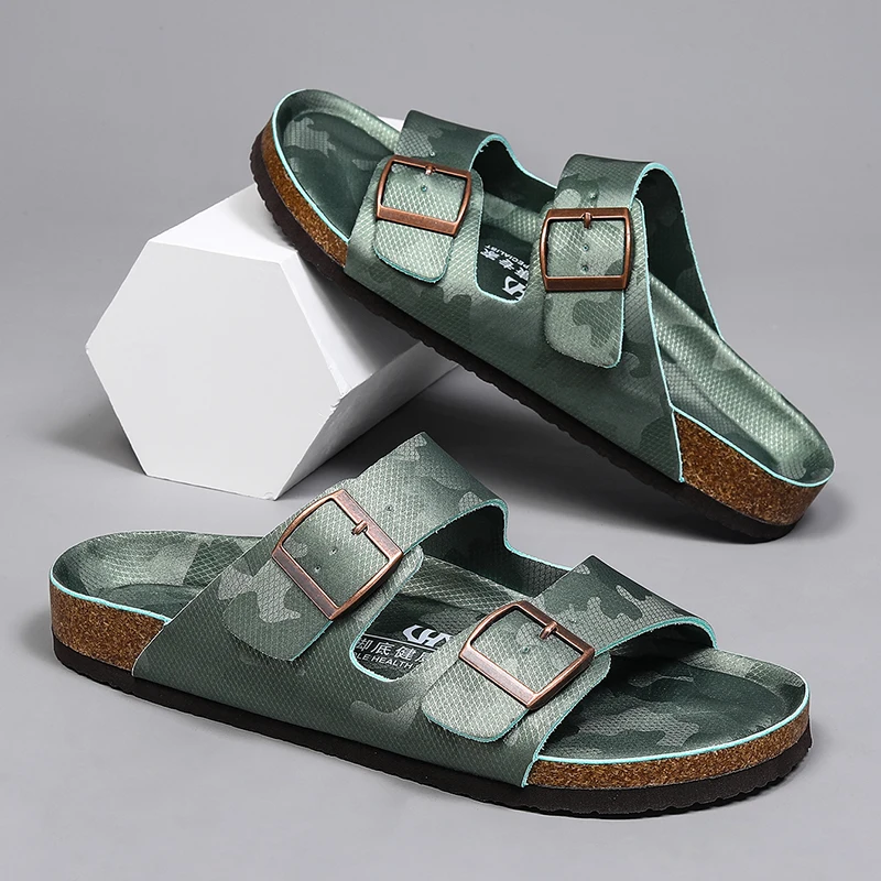 Microfiber Leather Slippers Slides Men Women Double Buckle Sandals Unisex Summer Casual Shoes Indoor Outdoor Big Size 48 49