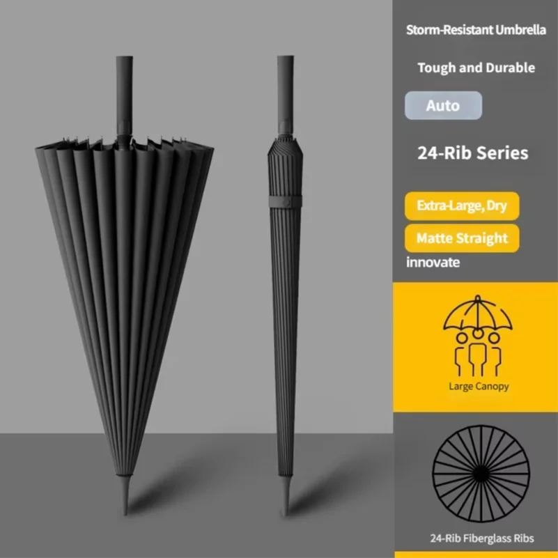 Extra Large 24 Ribs Long Handle Automatic Umbrella Double Layer Windproof Stormproof Big Size Rain Umbrella for Family Outdoor T