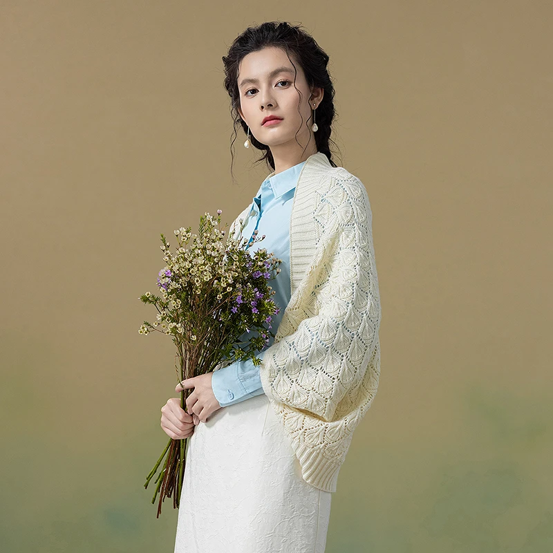 

Ele Multi-Color Loose Knitted Open Cardigan Women's Faion Autumn Winter New Arrival a Life on the Left French Sle Bat...