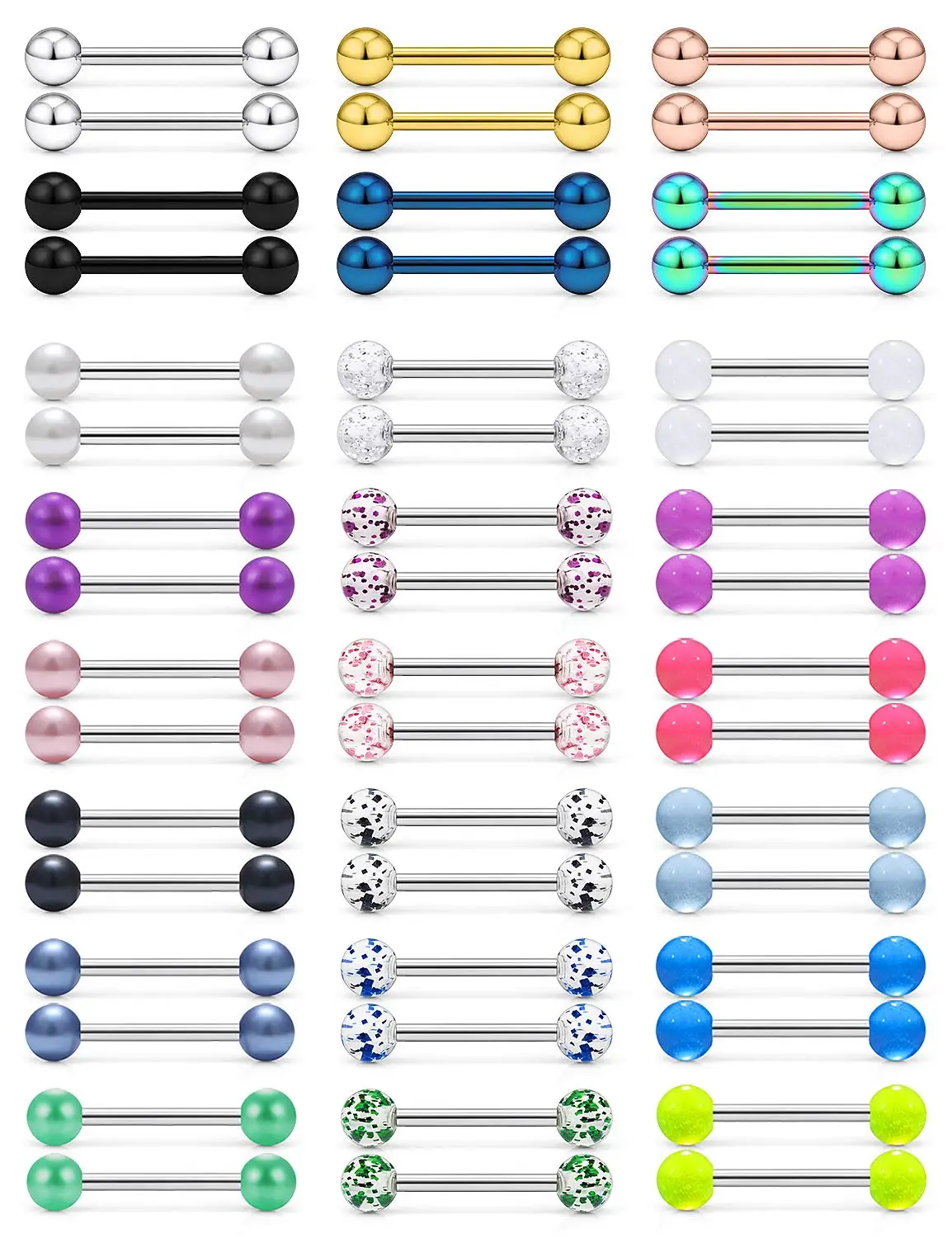 48 Pcs/2 Pcs Nipple Ring Tongue Ring Surgical Steel Straight 14G Barbell Piercing Jewelry 12MM 14MM 16MM Women\'s and Men\'s Glow
