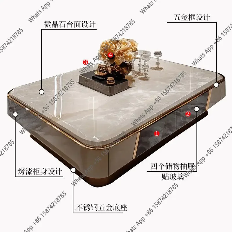 Uo Coffee Table Living Room Light Luxury High-end Microcrystalline Stone Table Household Size Tea Table Large Capacity Storage