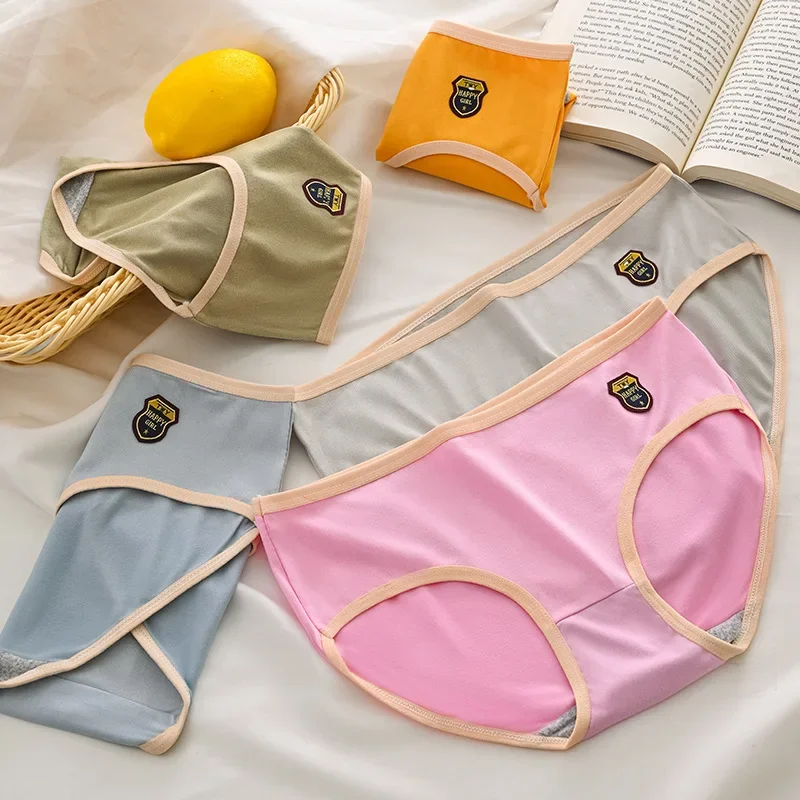 2pcs Underwear Cute Sweet Triangle Mid-waist Underwear Korean Version Breathable Large Size Girl Student Triangle Shorts