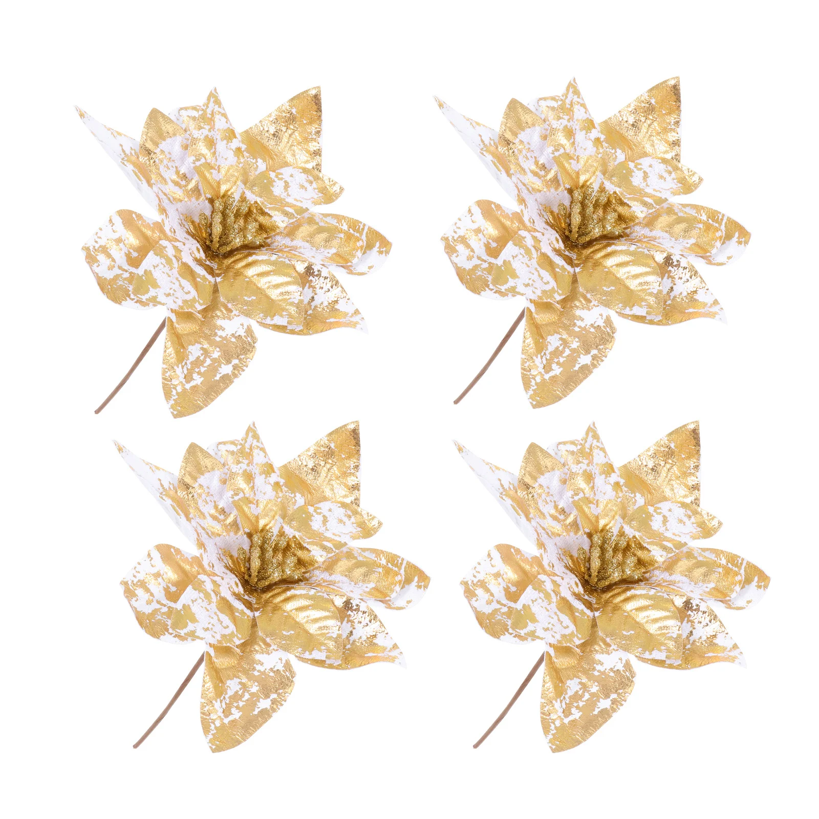 

4Pcs Christmas Flower Decor Simulated Cloth Xmas Tree Flowers Bright Xmas Glitter Flowers Festive Party Decorative Accessories