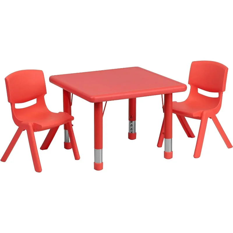 

24'' Square Plastic Height Adjustable Activity Table Set with 2 Chairs